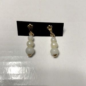 Triple white beads earrings